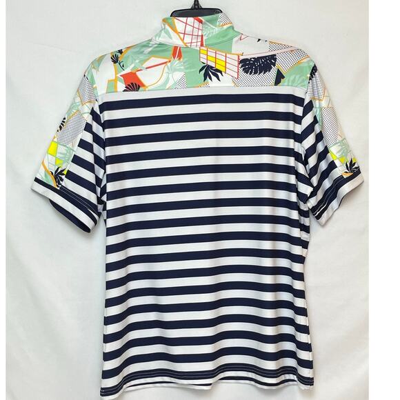 GGBlue Women's L Blue White Striped 1/4 Zip Short Sleeve Golf Athletic Shirt - Picture 2 of 8